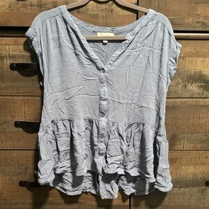 BE COOL Light Blue Pleated Button-Up Blouse